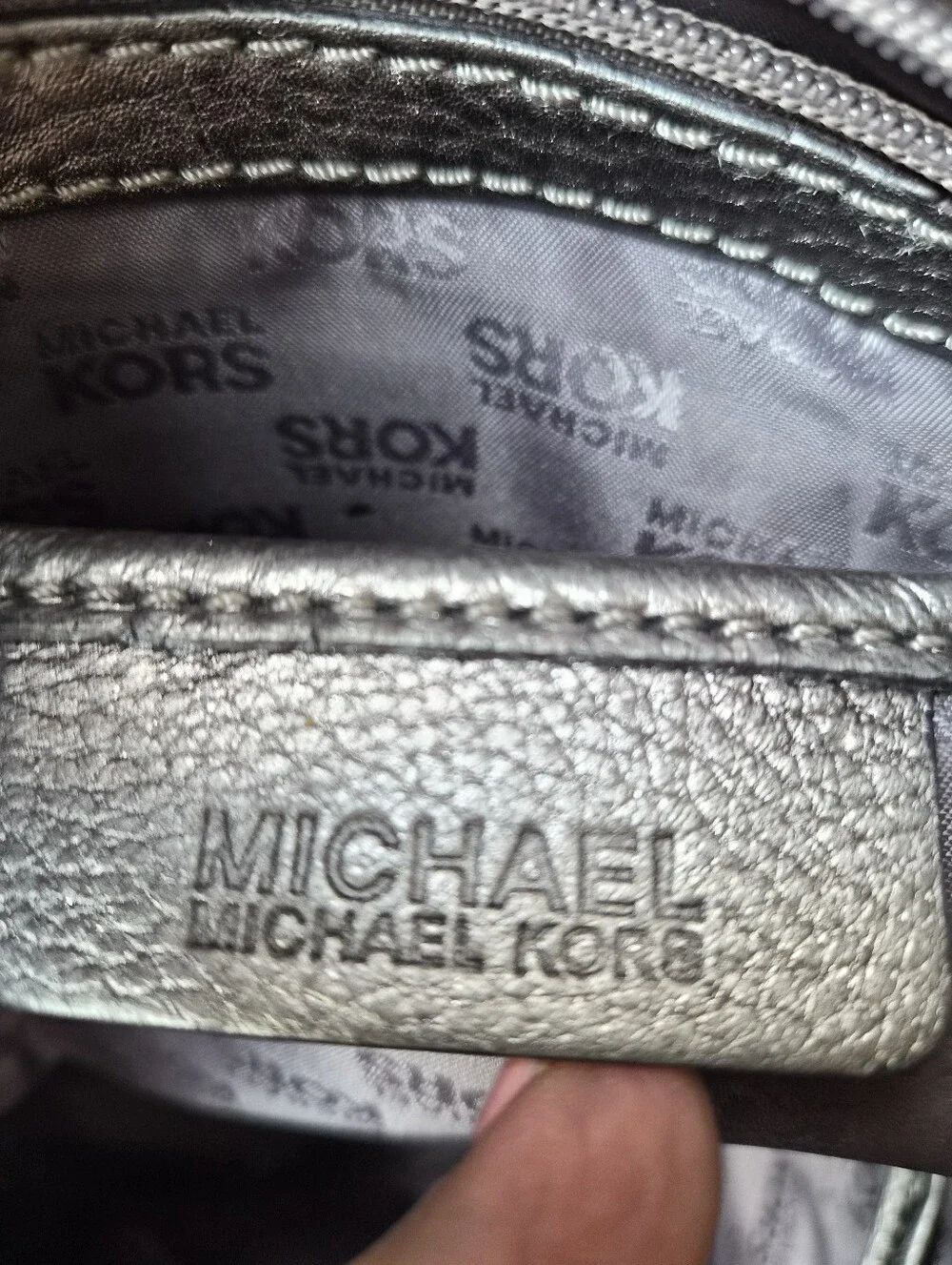 Michael Kors Ladies Pewter Astor Studded Satchel Handbag